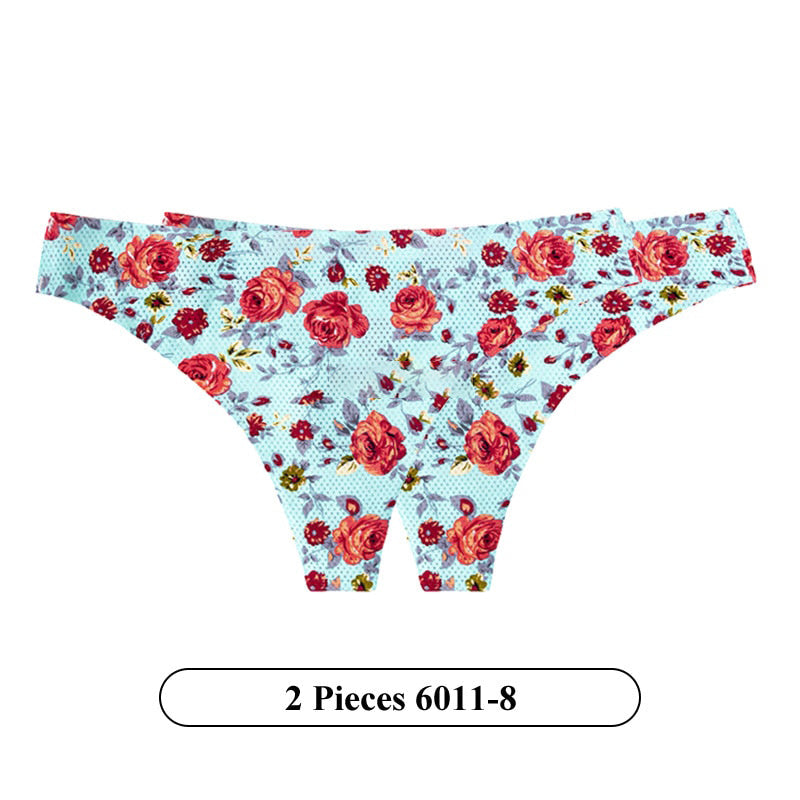Lalall 2Pcs/Lot Women Sexy Flowers Lingerie Temptation Low-waist Panties Thong No Trace Breathable Underwear G String Intimates