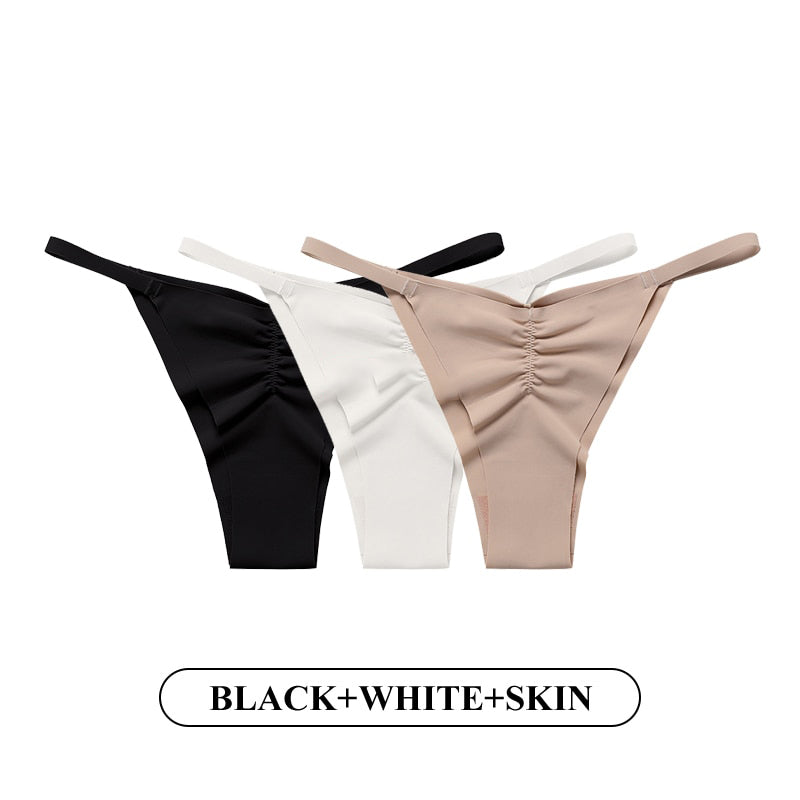 Lalall 3PCS/Set Women Sexy Ice Silk Panties Low-Rise Temptation Lingerie Female G String Underwear No Trace Thong Intimates