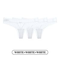 Women Fashion 3PCS/Set Lace Panties Low-waist G String Thong Underwear Female Hollow Out Transparent Temptation Lingerie