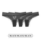 Lalall 3PCS/Set Women Sexy Lace Panties Low-waist G String Thong Underwear Female Hollow Out Transparent Temptation Lingerie