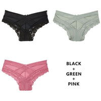 Women Fashion 3pcs/Lot Panties Lace Low-Waist Brief Female Underwear Lady Cross Strap Hollow Out Lingerie G String Underpant