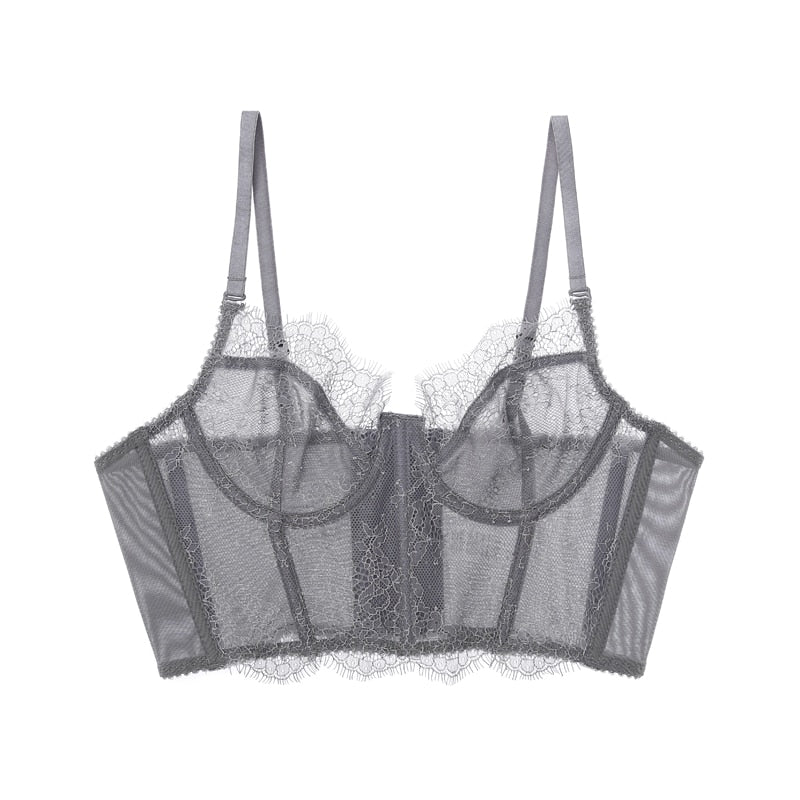 Women Fashion Embroidery Bralette Push Up Transparent Ultra-thin Underwear Female Lace Lingerie Tops