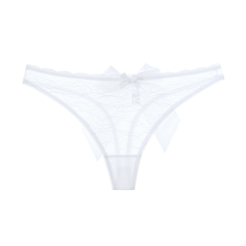 Women Fashion Lingerie G String Lace Underwear Femal Bow Thong Female Low-Waist Transparent Temptation Intimates
