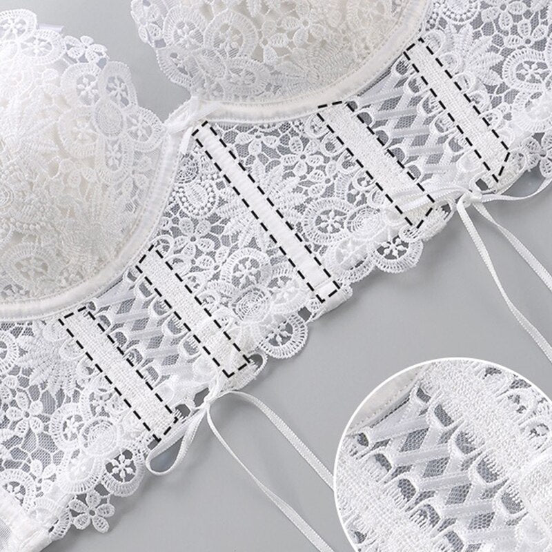 Women Fashion French Classic Bra Embroidered Lace Underwear Ultra Thin Push Up Brassiere Lingerie Gather Underwire Bralette
