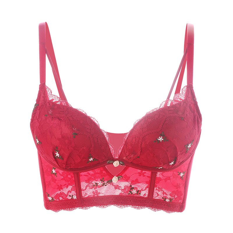 Lalall French Wedding Bra Embroidered Lace Underwear Women New Year Red Push Up Brassiere Lingerie Sexy Gather Underwire Bralett