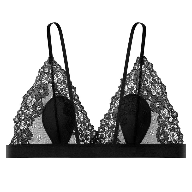 Lalall French Women Ultra Thin Bralette Solid Color Lace Underwear Sexy Breathable Female Wireless Bra Seamless Lingerie