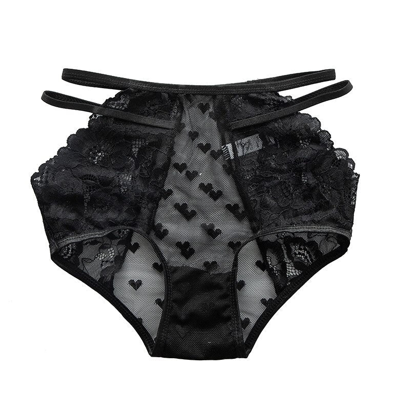 Lalall Hollow Out Lace Lingerie Seamless Sexy Panties Women Transparent Underwear Temptation Hight-Waist G String Love Briefs