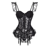 Lalall Sexy Corset Lingerie Bustier Women Lace Push Up Bra With Thong High Elasticity Bow Bodysuit Breathable Black Underwear