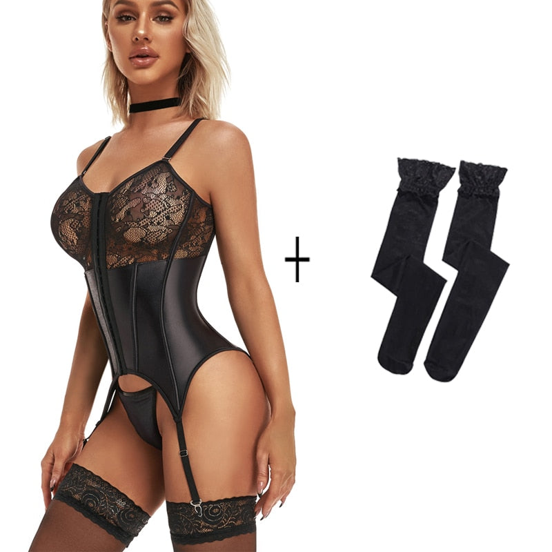 Lalall Sexy Corset Lingerie Bustier Women Strappy Bodysuit Lace Push Up Bra Shaper Gather Slimming Breathable Underwear