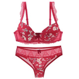 Lalall Sexy High Quality Women Print Bra Set Silk Lace Flower Brassiere Push Up Plus Size Underwear Female 5 Colors Bra And Pant