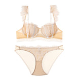 Lalall Ultra Thin Lace Underwear Sets Women Sexy Push Up Brassiere French Eyelash Bra Lingerie Female Transparent Bra and Panty