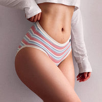 Women Fashion Colored Striped Panties Low Waist Cotton Lingerie Seamless Briefs Underwear Intimates