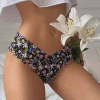 Women Fashion Flowers Panties Low-Waist G String Thong Underwear Female Temptation Breathable Lingerie Ultra Thin Intimates