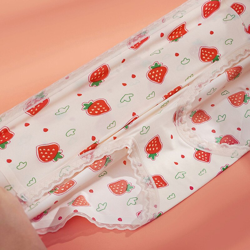 Lalall Women Sexy Ice Silk Lingerie Temptation Mid-waist Panties Fruit Ins Antibacterial Crotch Briefs Seamless Sweet Underwear