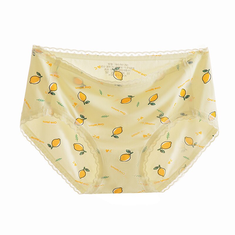Lalall Women Sexy Ice Silk Lingerie Temptation Mid-waist Panties Fruit Ins Antibacterial Crotch Briefs Seamless Sweet Underwear