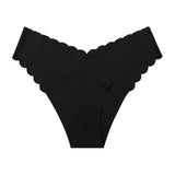 Lalall Women Sexy Ice Silk Panties Low-Rise Elasticity Lingerie Female G String Underwear Wave Edge Comfortable Thong Intimates