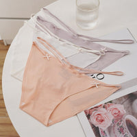 Women Fashion Ice Silk Panties Low-Waist Bow Brief Underwear Female G String Comfortable Lingerie Transparent Intimates