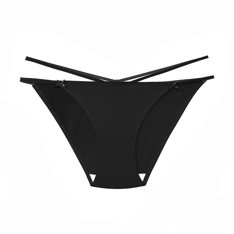 Lalall Women Sexy Ice Silk Panties Low-waist Bow Brief Underwear Female G String Comfortable Lingerie Transparent Intimates
