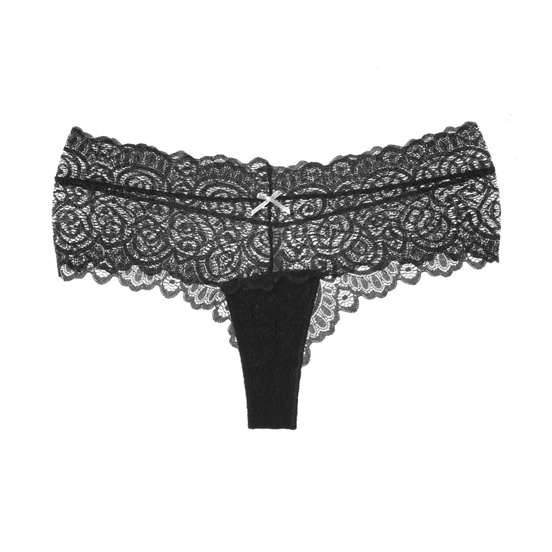 Lalall Women Sexy Lace Panties Bow Low-Rise Temptation Lingerie Female G String Transparent Underwear Embroidery Thong Intimates