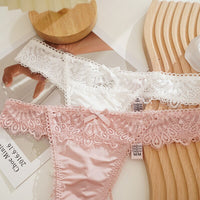Women Fashion Lace Panties Ice Silk Low-Waist Underwear Thong Female G String Cross Bandage Lingerie Temptation Intimates