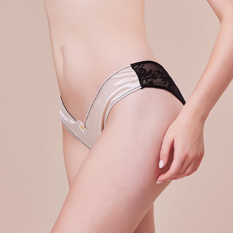 Women Fashion Lace Panties Low V Waist Lingerie Female G String Underwear Satin Transparent Intimates