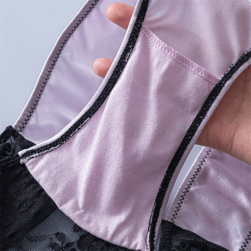 Women Fashion Lace Panties Low V Waist Lingerie Female G String Underwear Satin Transparent Intimates