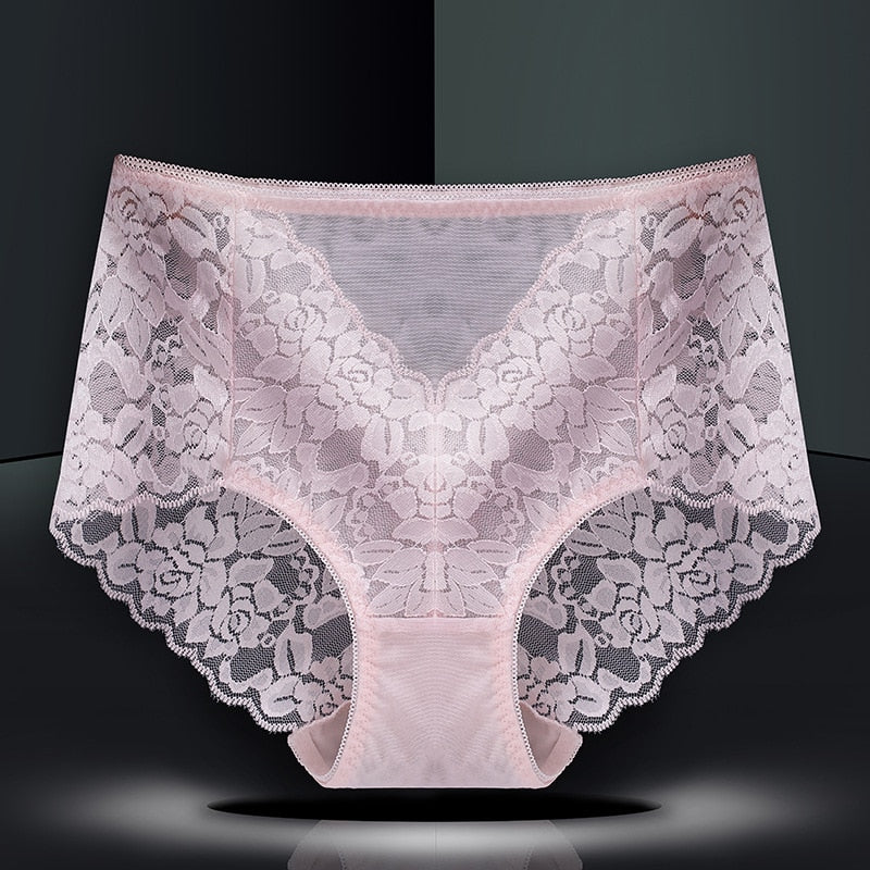 Women Fashion Lace Panties Mid High Waist Underwear Female G String Transparent Temptation Embroidery Intimates