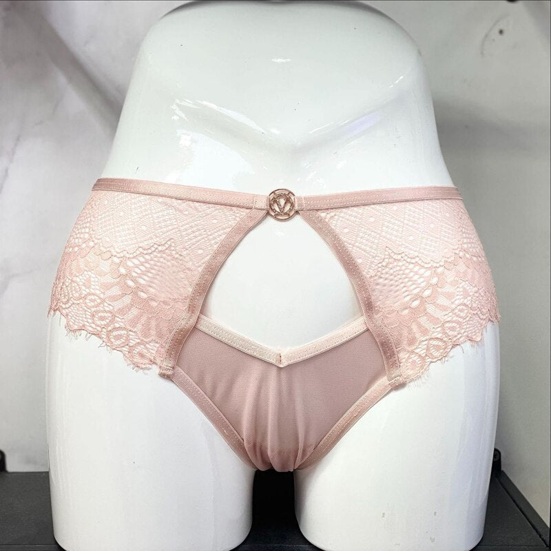 Women Fashion Panties Lace Transparent Underwear Hollow Out Briefs Girls Bow Low-Waist G String Underpants Lingerie
