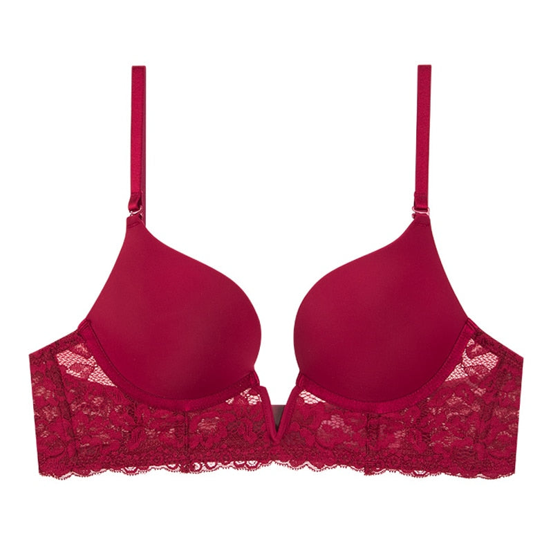 Lalall Women Sexy Push Up Bra French Lace Deep V Lingerie Female Thin Wedding Bralette Underwear Embroidery No Trace Top