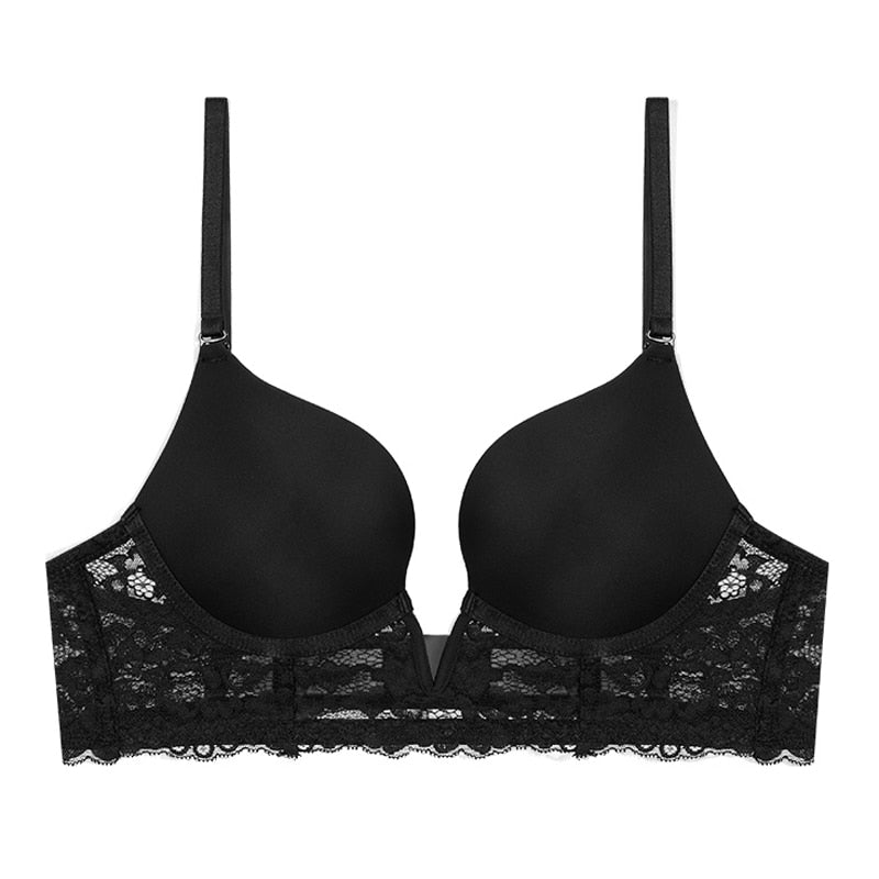 Women Fashion Push Up Bra Lace Deep V Lingerie Female Thin Wedding Bralette Underwear Embroidery No Trace Top