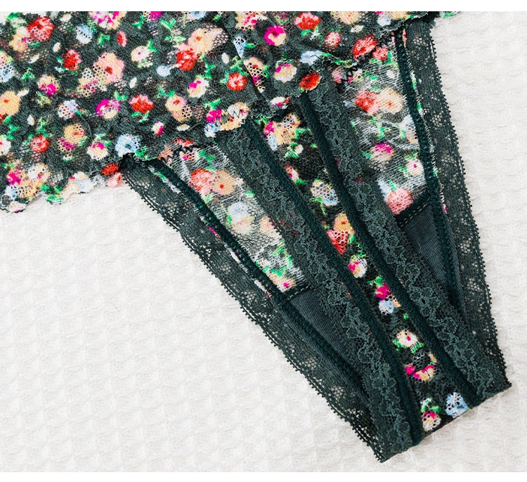 Women Fashion Flowers Panties Low-Waist G String Thong Underwear Female Hot Temptation Lingerie Ultra Thin Transparent Intim