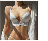 Lalall Women Sexy Push Up Bra French Lace Deep V Lingerie Female Thin Wedding Bralette Underwear Embroidery No Trace Top