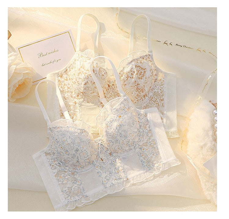 Women Fashion French Embroidery Lingerie Sets Lace Flower Underwear  Body Shaping Push Up Bra Romantic Bras and Panties Set
