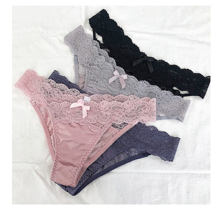 Lalall 3Pcs/Lot Women Sexy Lace Panties Low-waist Underwear Female G String Thong Lingerie Temptation Hollow Out Intimates