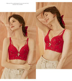 Lalall French Wedding Bra Embroidered Lace Underwear Women New Year Red Push Up Brassiere Lingerie Sexy Gather Underwire Bralett