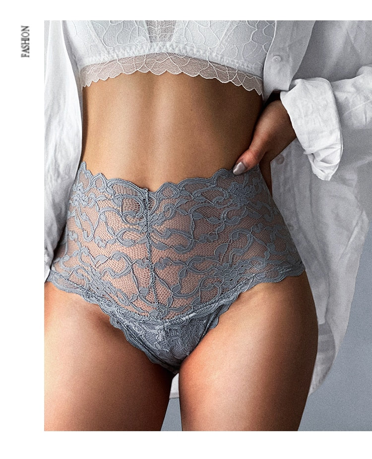 Lalall New Panties Women Lace Underwear Sexy High Waist Briefs Embroidery G String Underpant Solid Transparent Female Lingerie