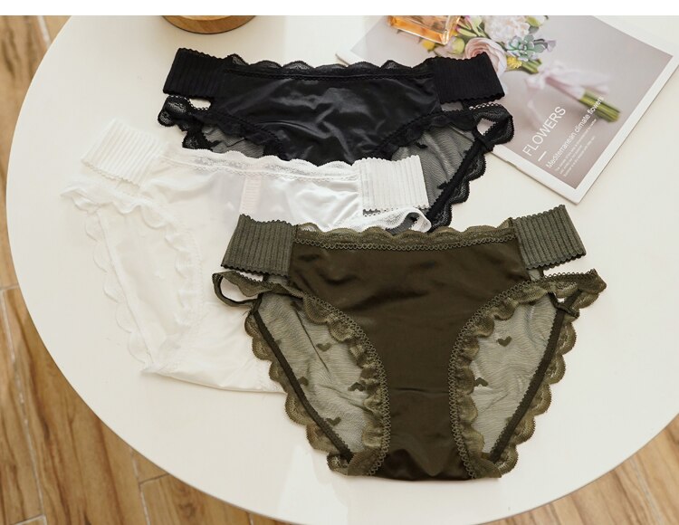Women Fashion Lace Panties Low-Waist G String Underwear Female Heart Temptation Transparent Lingerie Hollow Out Intimates