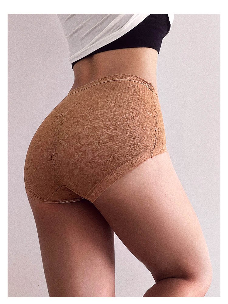 Women Fashion Mesh Panties High-waist Seamless Lace Underwear Briefs Transparent Lace Cotton Health Knickers Lingerie