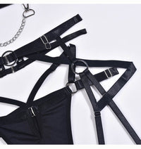 Women Fashion Lingerie for Underwear Garter Belt 3-Piece Intimate Push Up Bra Luxury Chain Strap Brief Sets