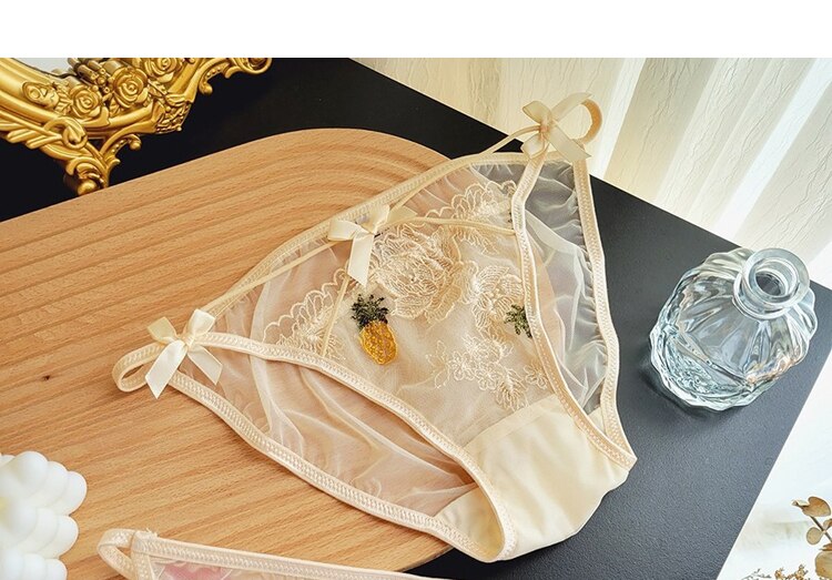 Women Fashion Pantie Breathable Female Lingerie Low-Waist Bow Perspective Mesh Underpants Embroidery Briefs Intimates