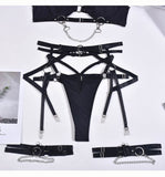 Lalall Sexy Lingerie for Women Underwear Erotic Garter Belt 3-Piece Intimate Push Up Bra Luxury Chain Strap Exotic Brief Sets