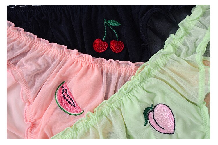 Women Fashion 2Pcs/Lot Lace Lingerie Temptation Low-waist Panties Fruit Ins Embroidery Transparent Briefs Seamless Underwear