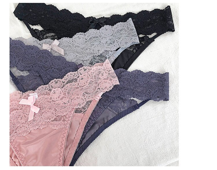 Lalall 3Pcs/Lot Women Sexy Lace Panties Low-waist Underwear Female G String Thong Lingerie Temptation Hollow Out Intimates