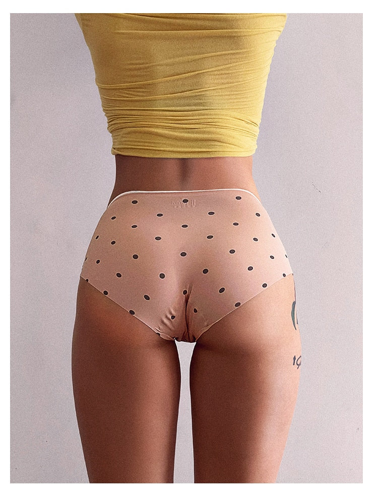 Lalall Women Sexy Polka Dots Panties Low Waist High Elastic Comfort Underwear Ladies Ice Silk Soft Briefs Intimates Lingerie
