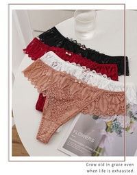 Women Fashion 3PCS/Set Lace Panties Low-waist G String Thong Underwear Female Hollow Out T-Back Lingerie