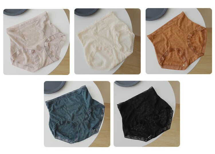 Women Fashion Mesh Panties High-waist Seamless Lace Underwear Briefs Transparent Lace Cotton Health Knickers Lingerie
