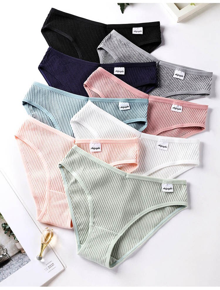 Lalall Women Sexy Cotton Panties Striped Low-Rise Underwear Plus Size Breathable Briefs Female G String Soft Lingerie Intimates
