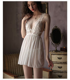 Lalall V-Neck Sleepwear Women Sexy Casual Backless Nightdress Summer  Lace Pajama With Thong Nightgown Comfortable Sling Homewea