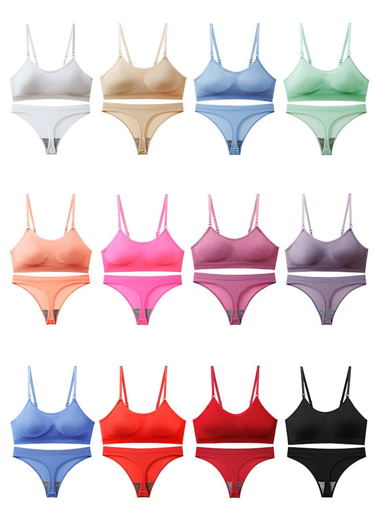 Lalall Thin Beautiful Back Underwear Sets Women Sexy Push Up Brassiere Comfortable Lingerie Female Wireless Bra and Thong Set