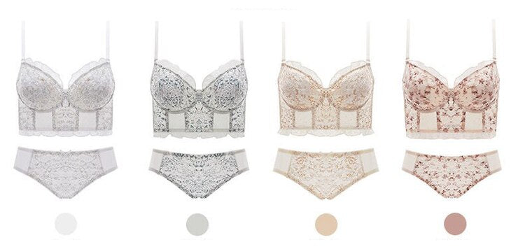 Women Fashion French Embroidery Lingerie Sets Lace Flower Underwear  Body Shaping Push Up Bra Romantic Bras and Panties Set